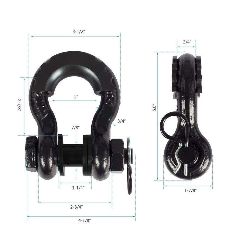 AMBULL Shackles 3/4 Inch D Ring Shackle (2 Pack) 45,000lb Break Strength with 7/8 Inch Pin, Isolator and Washer Kits for Use with Tow Strap, Winch, Off-Road Jeep Truck Vehicle Recovery, Black - Image 3